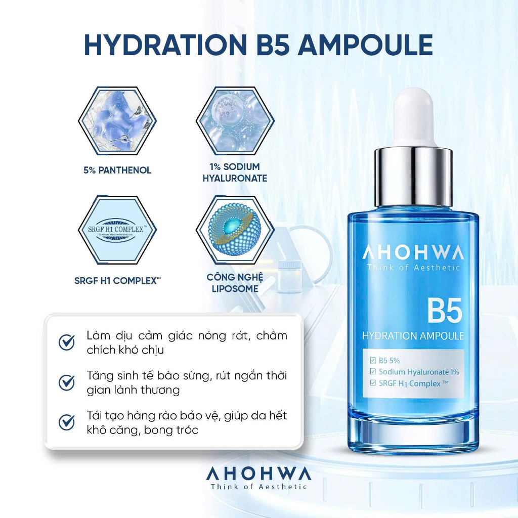 Serum Tinh Chất Phục Hồi Ahohwa Hydration Ampoule B5 30ml – Dưỡng Ẩm, Làm Dịu Da