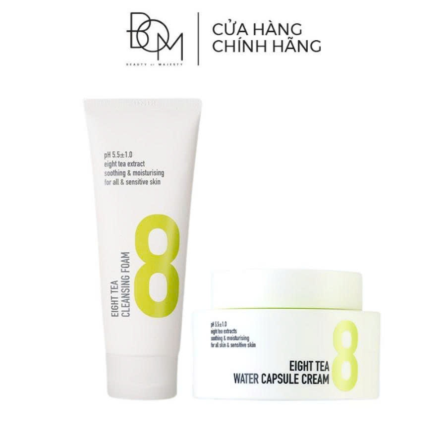 Combo Sữa Rửa Mặt Tạo Bọt Làm Sạch Da và Kem Dưỡng Cấp Ẩm 8 Loại Trà BOM Eight Tea 150ml & 50g