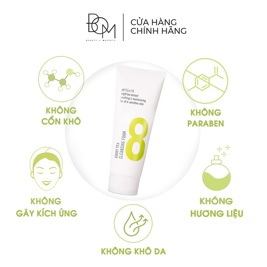 Combo Sữa Rửa Mặt Tạo Bọt Làm Sạch Da và Kem Dưỡng Cấp Ẩm 8 Loại Trà BOM Eight Tea 150ml & 50g
