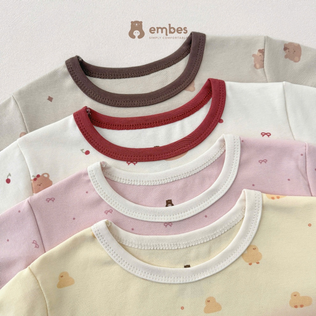 Bộ Cộc Cho Bé Embes, Bộ Cộc Tay In Họa Tiết Phối Quần Vạt Bầu Chất Mềm Cho Bé Trai Bé Gái Từ 8-18Kg