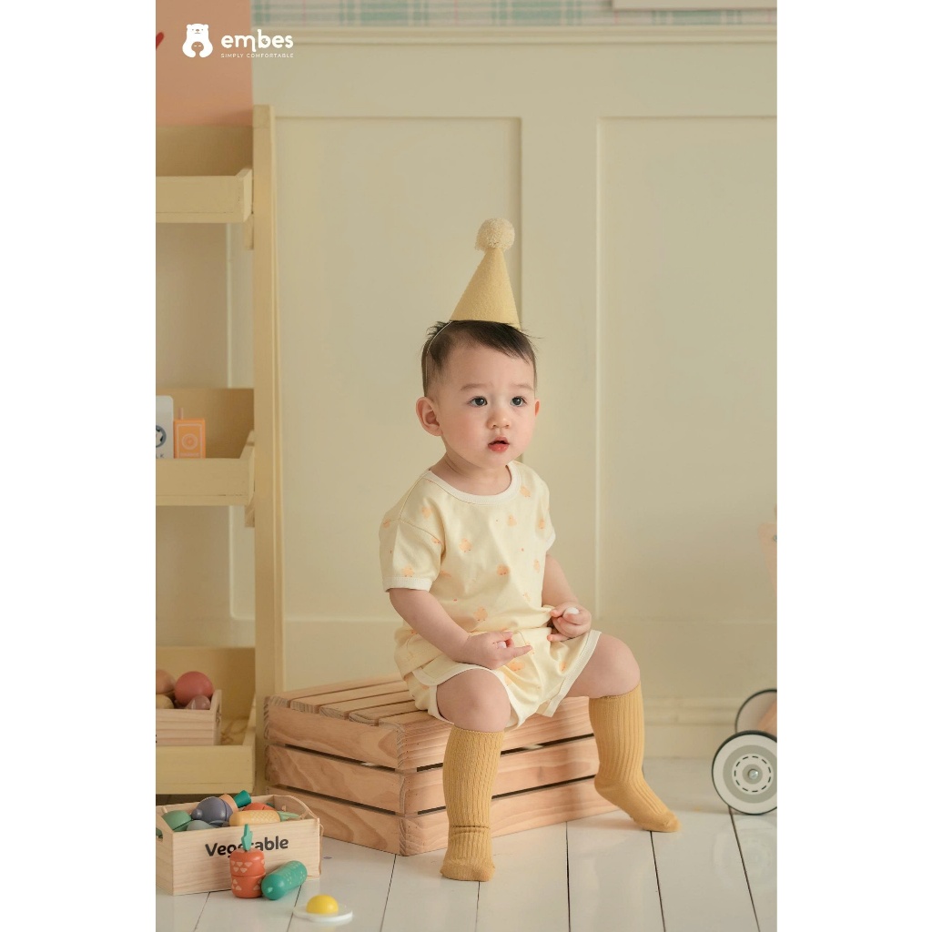 Bộ Cộc Cho Bé Embes, Bộ Cộc Tay In Họa Tiết Phối Quần Vạt Bầu Chất Mềm Cho Bé Trai Bé Gái Từ 8-18Kg