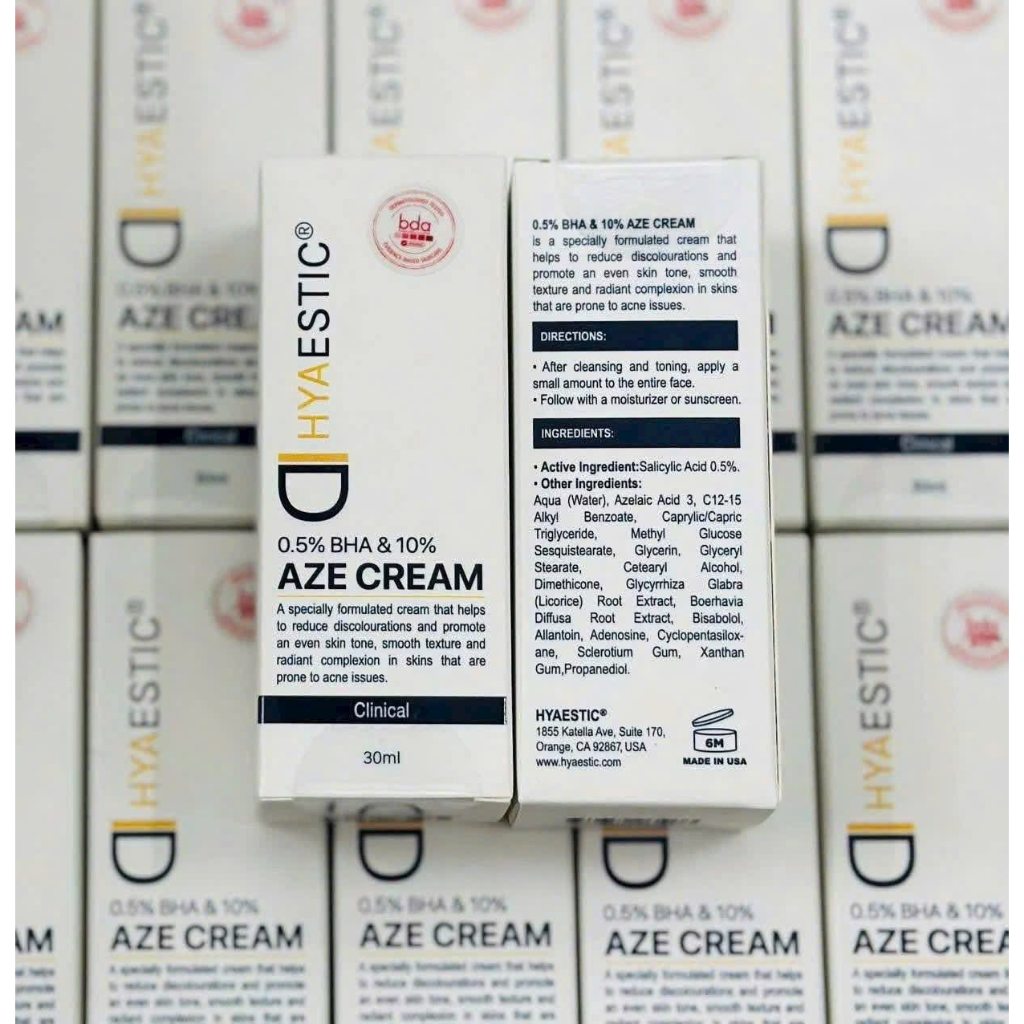 Kem dưỡng giảm mụn ngừa thâm Hyaestic 0,5% BHA & 10% Aze Cream 30ml