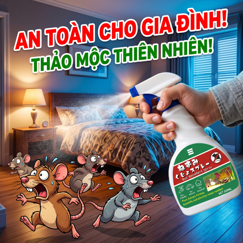 🐭 Không còn chuột nữa 🐭 Xịt đuổi chuột 500ml – Dùng trong nhà và xe hơi, không hóa chất độc hại, an toàn và hiệu quả ✅