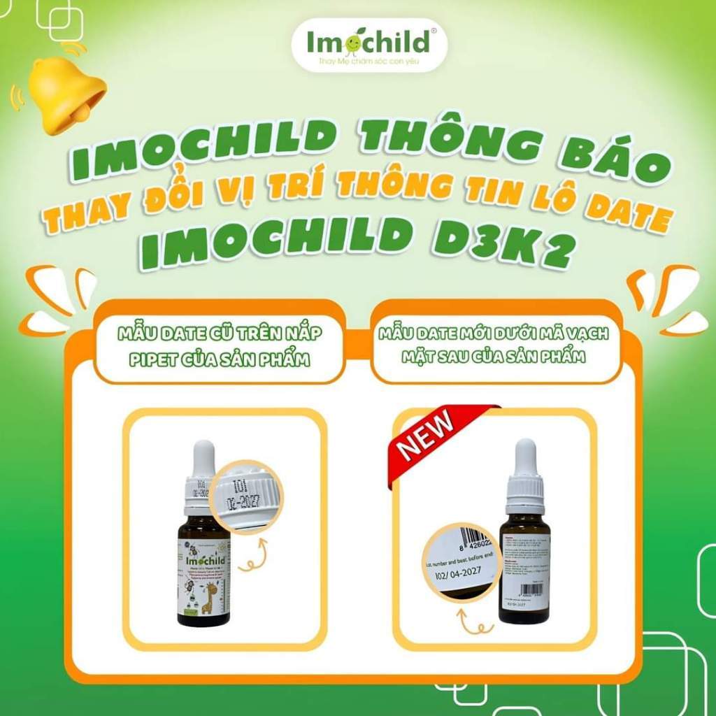 [✨MẸ DÙNG BÉ KHỎE] Vitamin D3 K2 Imochild 20ml Giúp Bé Phát Triển Chiều Cao Khỏe Mạnh Chuẩn Châu Âu