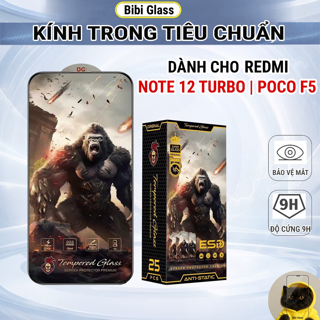 Kính cường lực Redmi Note 12 Turbo, Poco F5 full màn chịu lực cảm ứng mượt chống bám vân tay bảo vệ màn hình