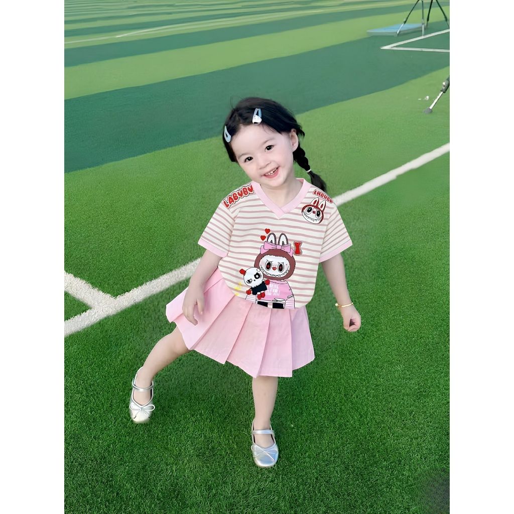 Váy xếp ly hè bé gái LABUBU E.Q sz 7- 35 kg chất coton co giãn 4 chiều xinh xắn PPH12