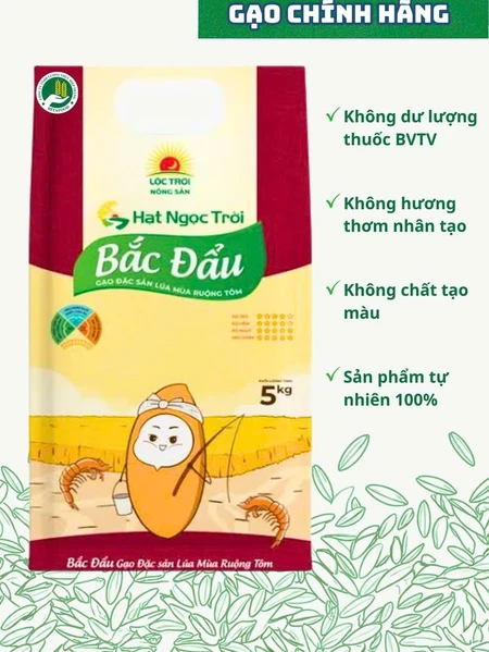 Gạo Hạt Ngọc Trời Bắc Đẩu túi 5kg - gạo lúa tôm