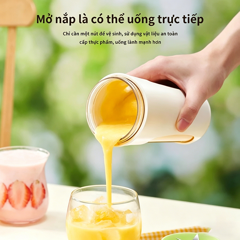 Bruboses Máy Xay Sinh Tố Cầm Tay Mini 340ml Sạc USB4000mAh Lưỡi Inox304 Xay Đá Nhỏ Tiện Lợi Mang Đi