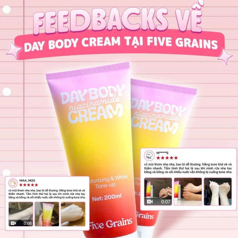Kem Dưỡng Nâng Tone Body Five Grains Trắng Da 200ml Dưỡng Ẩm Nâng Tone Da