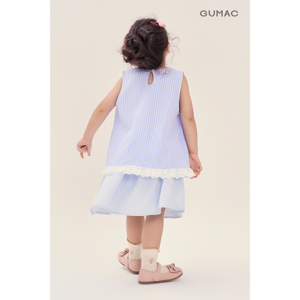 Áo Kiểu Bé Gái GUMAC Form Suông Xòe Lai Ren Xếp Nhún Caro Xốp Dễ Thương AKG04040