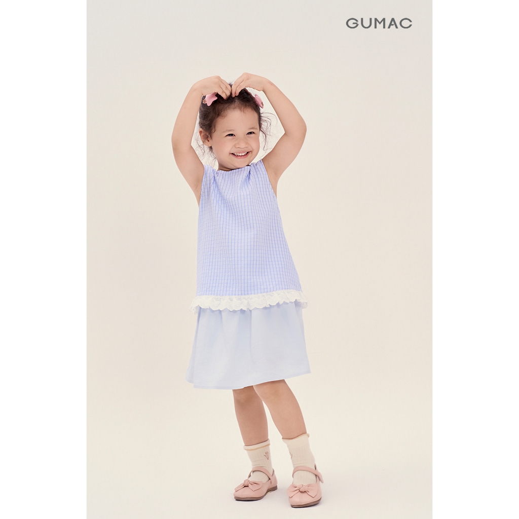 Áo Kiểu Bé Gái GUMAC Form Suông Xòe Lai Ren Xếp Nhún Caro Xốp Dễ Thương AKG04040