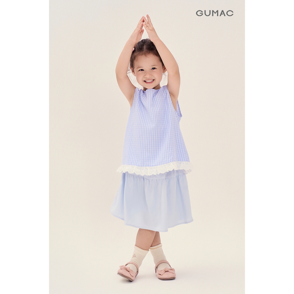 Áo Kiểu Bé Gái GUMAC Form Suông Xòe Lai Ren Xếp Nhún Caro Xốp Dễ Thương AKG04040