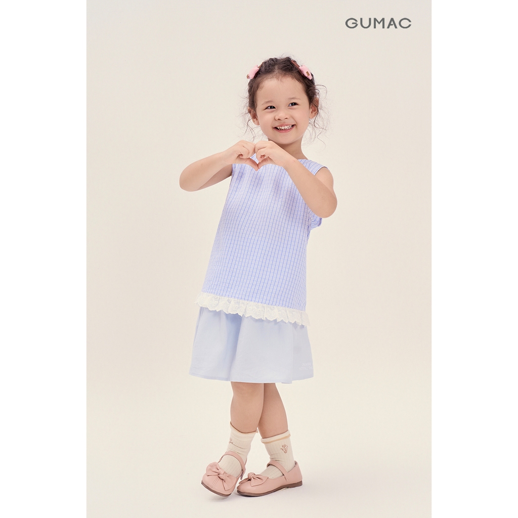 Áo Kiểu Bé Gái GUMAC Form Suông Xòe Lai Ren Xếp Nhún Caro Xốp Dễ Thương AKG04040