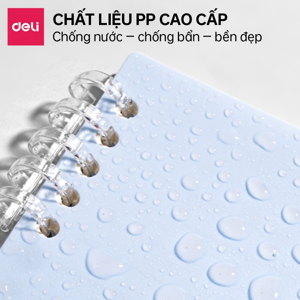 Sổ Tay Bìa Còng Deli A5 / B5 Bìa Nhựa PP Cao Cấp - Chống Nước, Gập 360 Độ, Lò Xo Thay Giấy Dễ Dàng