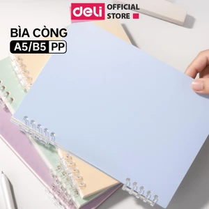 Sổ Tay Bìa Còng Deli A5 / B5 Bìa Nhựa PP Cao Cấp - Chống Nước, Gập 360 Độ, Lò Xo Thay Giấy Dễ Dàng