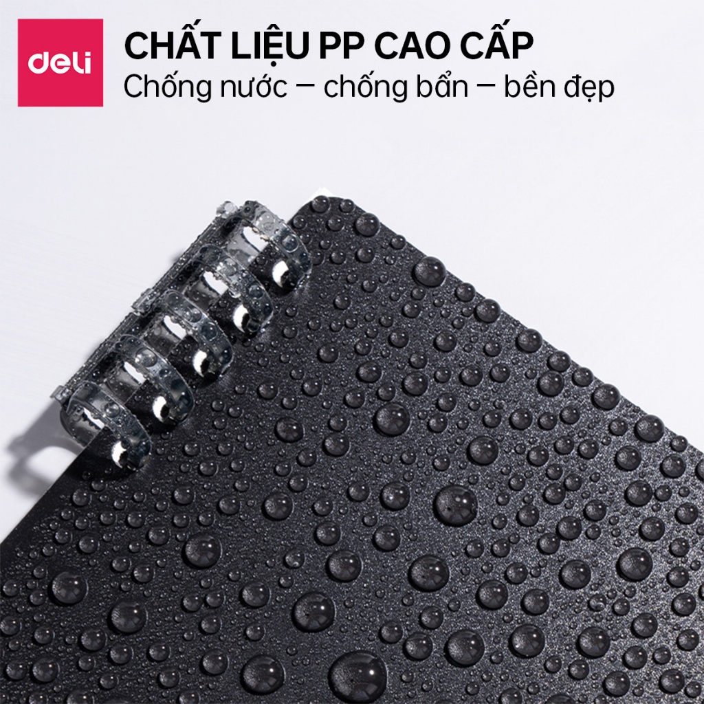Sổ Tay Bìa Còng Deli A5 / B5 Bìa Nhựa PP Cao Cấp - Chống Nước, Gập 360 Độ, Lò Xo Thay Giấy Dễ Dàng