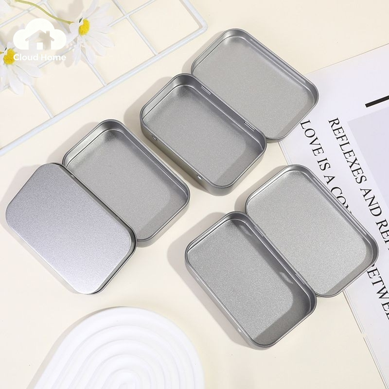 🌤️COD🌤️Hộp thiếc Mini rỗng hình chữ nhật bằng kim loại Tinplate Đẩy kẹo Hộp đựng thuốc Hộp đựng lọ có bản lề