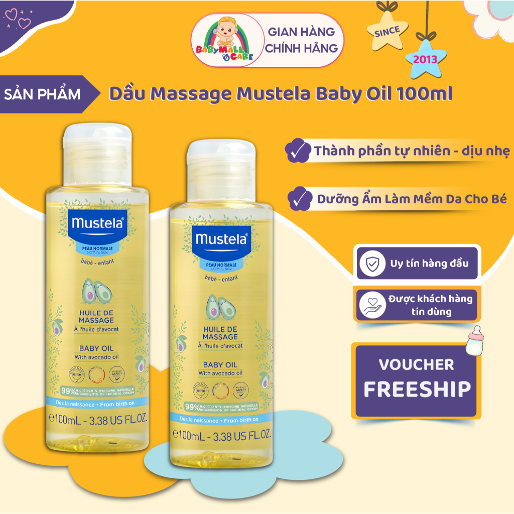 Dầu Massage Mustela Baby Oil 100ml Dưỡng Ẩm Làm Mềm Da Cho Bé | Babymall & Care