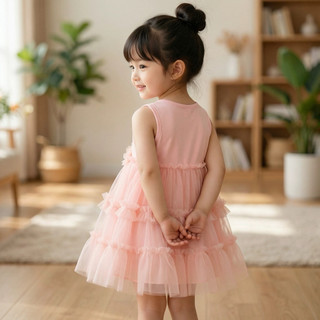 Váy công chúa bé gái dự tiệc 9th-4 tuổi thun cotton kim sa lấp lánh tặng kèm cài tóc xinh D1302