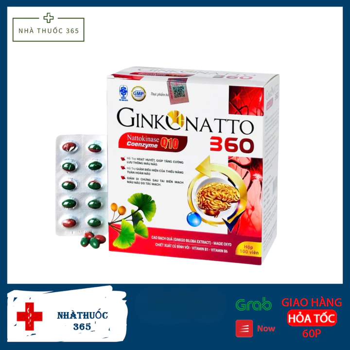 Viên Uống Ginkgo Natto 360 Hỗ Trợ Tuần Hoàn Máu Não, Ngừa Tai Biến, Giảm Hoa Mắt Cải Thiện Trí Nhớ