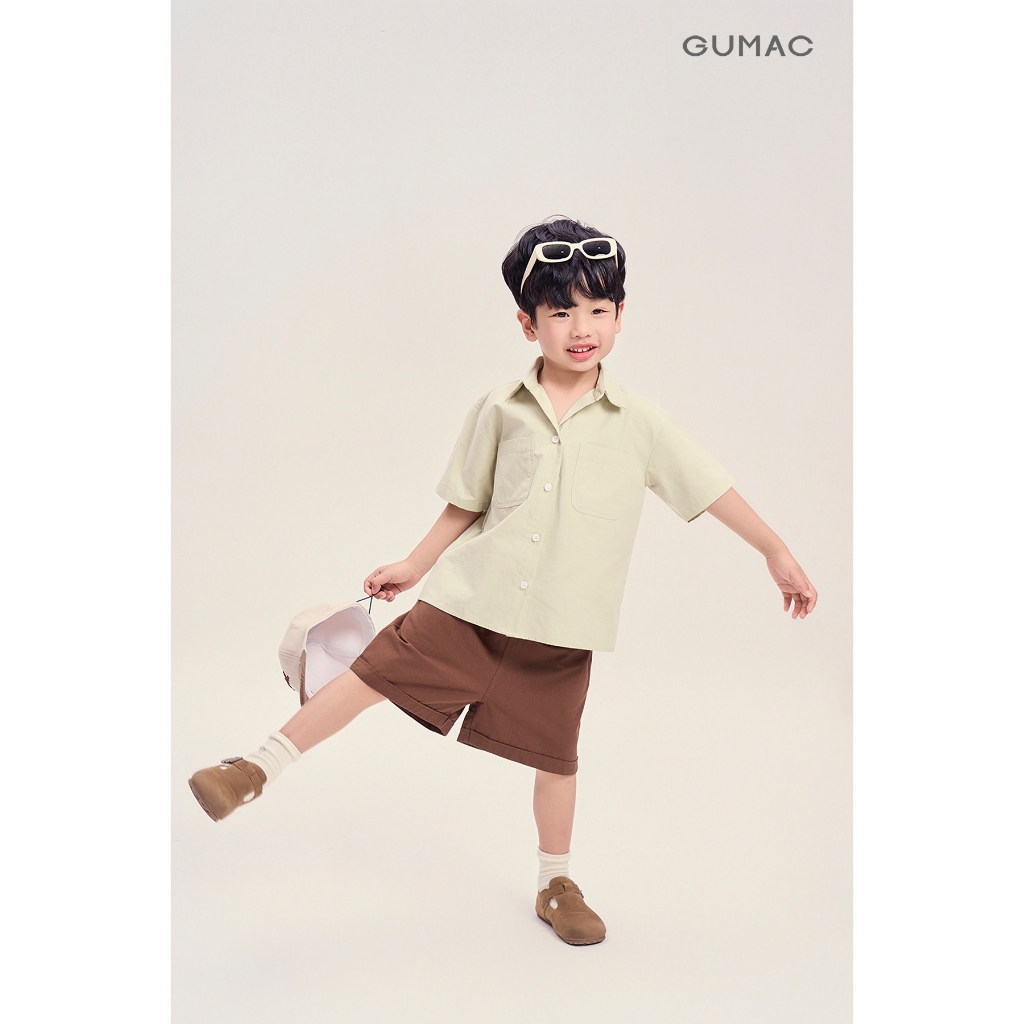 Quần Short Trẻ Em GUMAC Form A Lưng Thun Hai Túi Xéo Kaki Chéo Năng Động SHKG04030