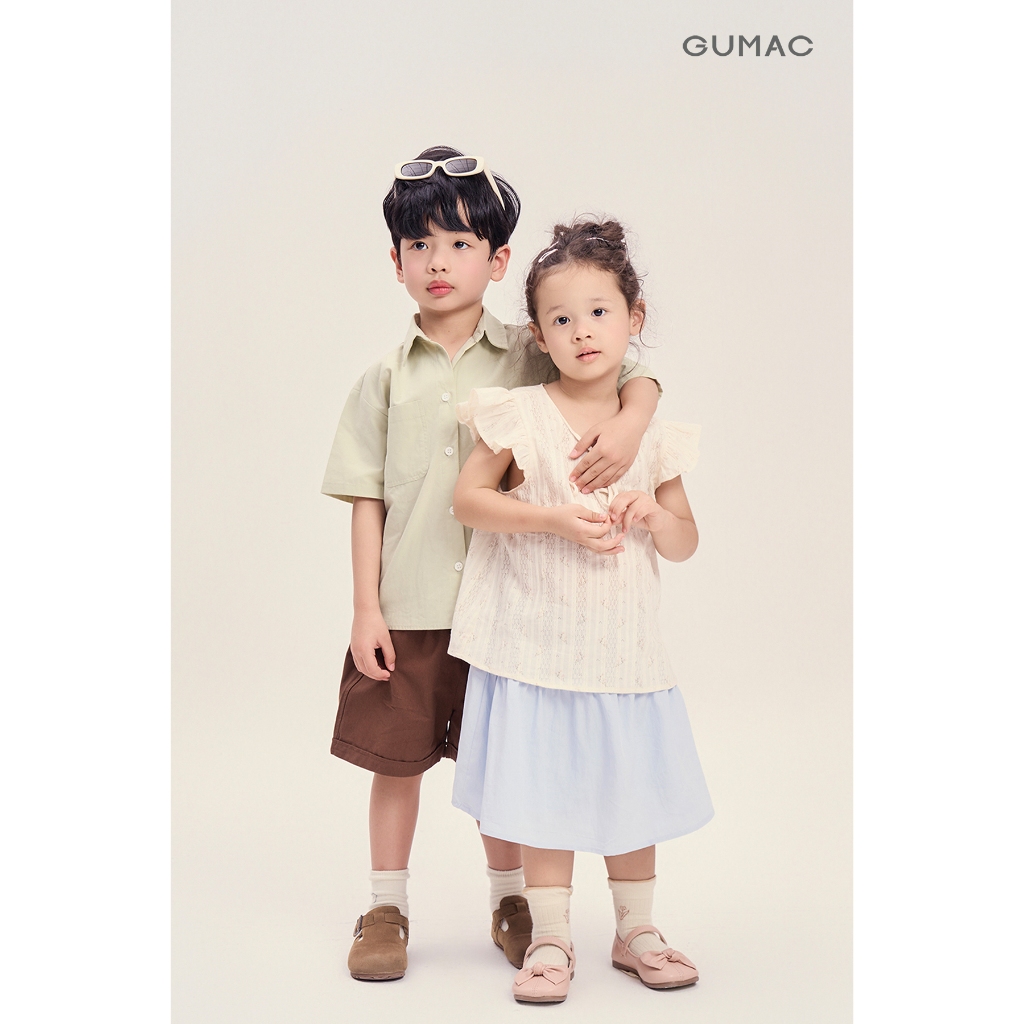 Áo Kiểu Bé Gái GUMAC Dáng A Xòe Tay Cánh Tiên Thêu Xô Mềm Mại AKG04070