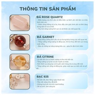 Vòng tay bạc 925 mix đá tự nhiên, Vòng tay thu hút Tình yêu, Công việc, May mắn, Vòng đá năng lượng nữ tính Gemme - GM02