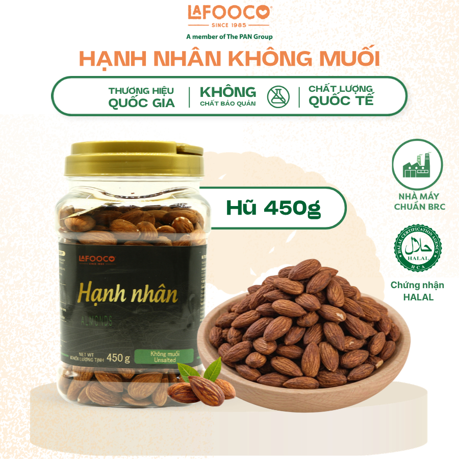 Hạt Hạnh Nhân Mỹ Sấy Không Muối Dinh Dưỡng 450g LAFOOCO Unsalted Almond