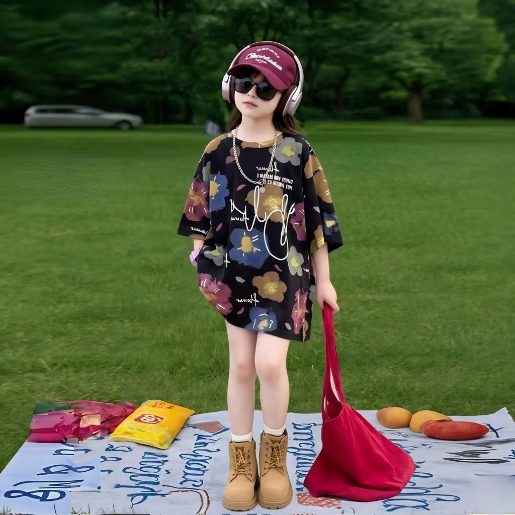 Áo phông giấu quần cho bé gái dễ thương, phong cách năng động Sz 9 - 43kg