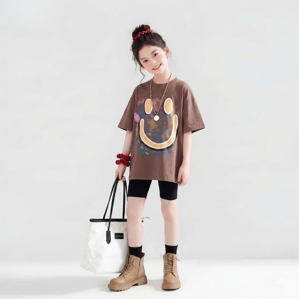 Áo phông giấu quần cho bé gái dễ thương, phong cách năng động Sz 9 - 43kg