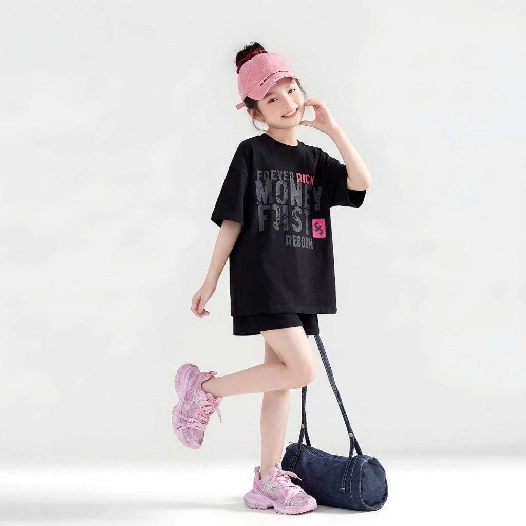 Áo phông giấu quần cho bé gái dễ thương, phong cách năng động Sz 9 - 43kg