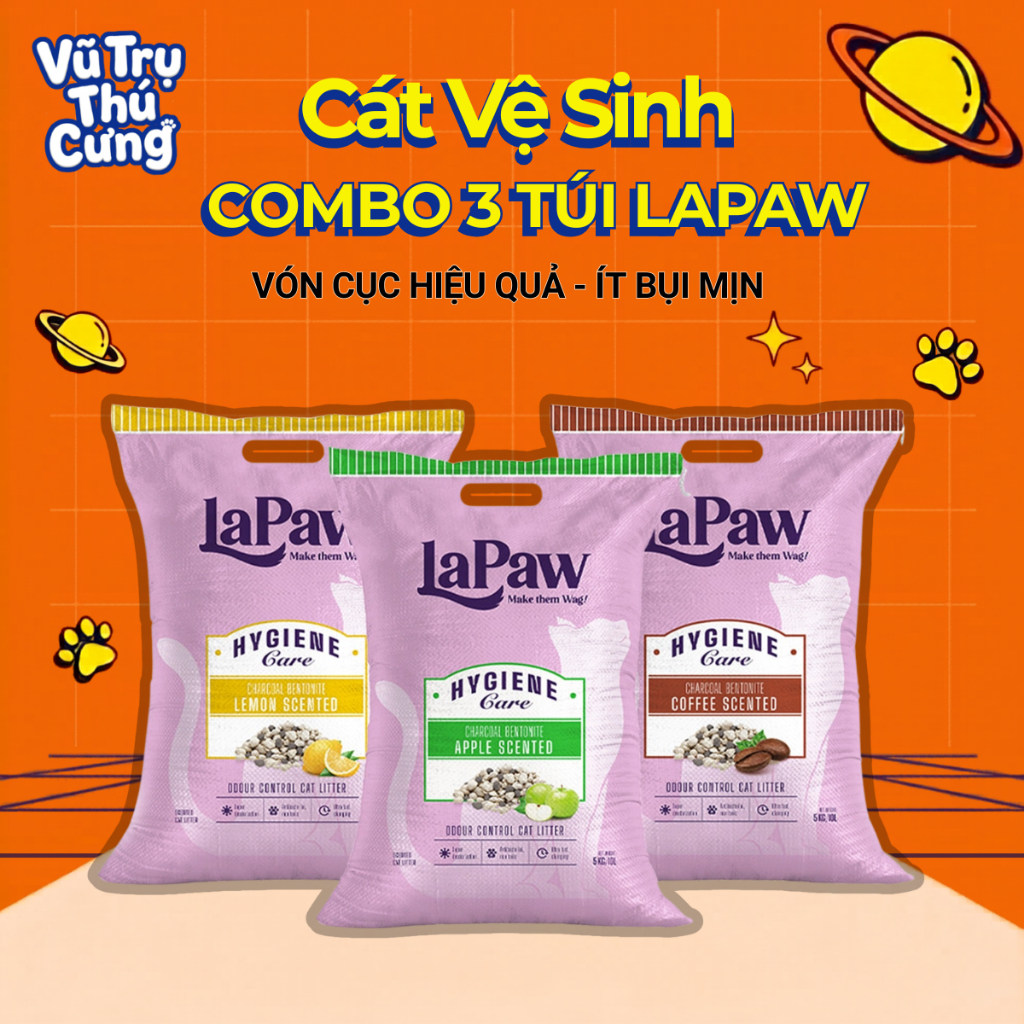 COMBO 3 TÚI Cát vệ sinh cho mèo Lapaw Than hoạt tính khử mùi tốt 8L