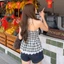 Áo babydoll DORIS phối dây cột họa tiết caro AO817