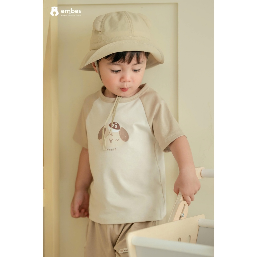 Bộ Cộc Cho Bé Embes, Bộ Cộc Tay Phối Màu In Họa Tiết Chất Mềm Mát Cho Bé Trai Bé Gái Size Từ 8-17Kg