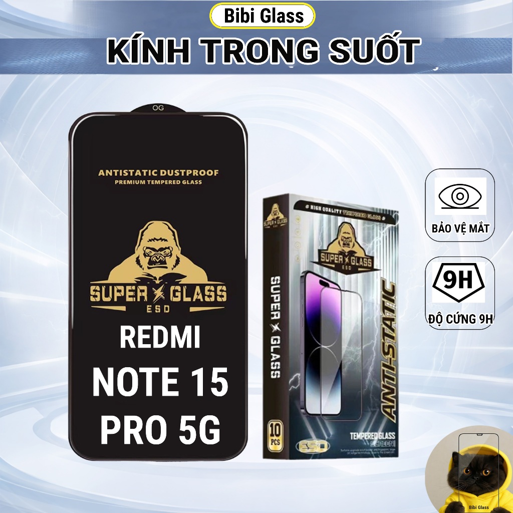 Kính cường lực Redmi Note 15 Pro 5G trong suốt full màn miếng dán bảo vệ màn hình điện thoại bibi