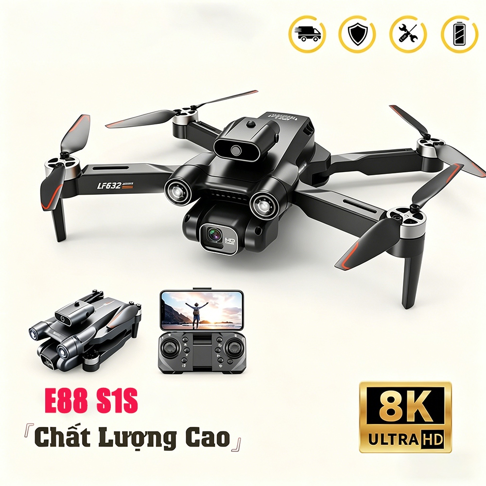 Flycam E88 S1S Drone 4K – Camera kép, Động cơ không chổi than, Bay ổn ...