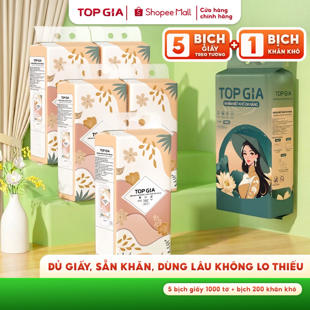 Combo thùng 5 bịch tiểu hạ và 1 bịch khăn mặt khô sắc việt Topgia