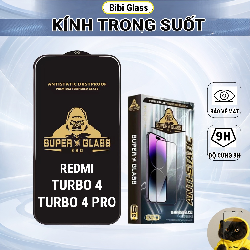 Kính cường lực Redmi Turbo 4, 4 Pro trong suốt cao cấp miếng dán bảo vệ màn hình điện thoại sharkcase