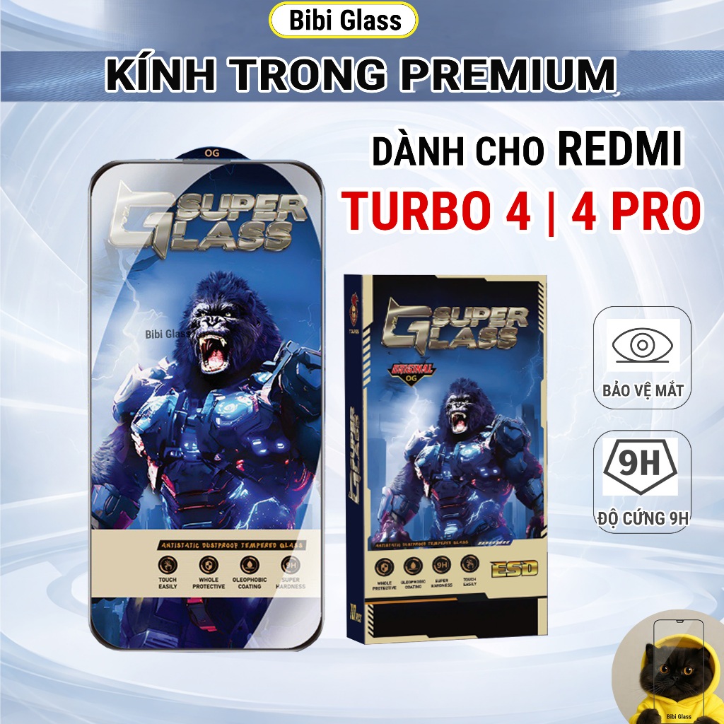 Kính cường lực Redmi Turbo 4, 4 Pro premium trong suốt miếng dán bảo vệ màn hình điện thoại sharkcase