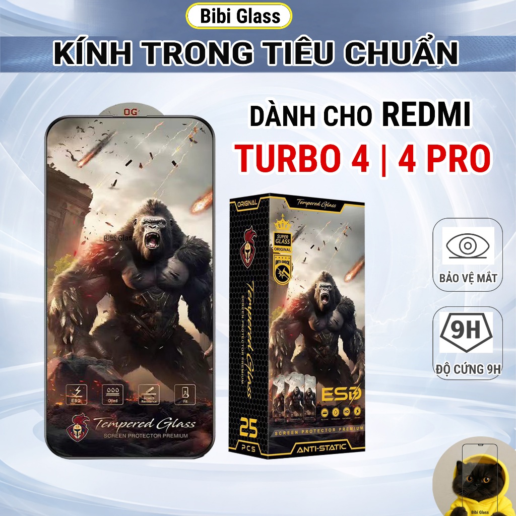 Kính cường lực Redmi Turbo 4, 4 Pro trong suốt chiến bing miếng dán bảo vệ màn hình điện thoại bibi