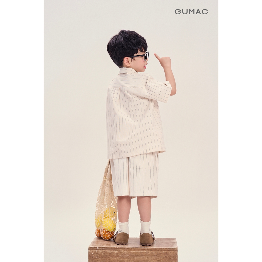 Set Bé Trai GUMAC - Áo Sơ Mi Linen Sọc AKG04052 Quần Short Thoáng Mát SHKG04051