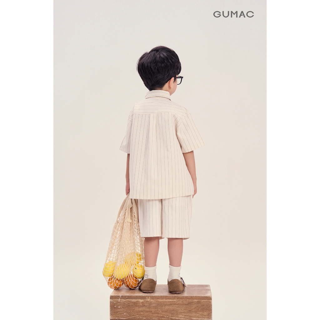 Set Bé Trai GUMAC - Áo Sơ Mi Linen Sọc AKG04052 Quần Short Thoáng Mát SHKG04051