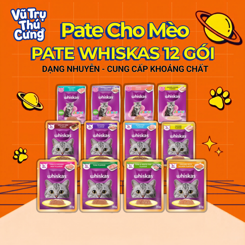 Combo 12 gói pate Whiskas cho Mèo con và Mèo trưởng thành