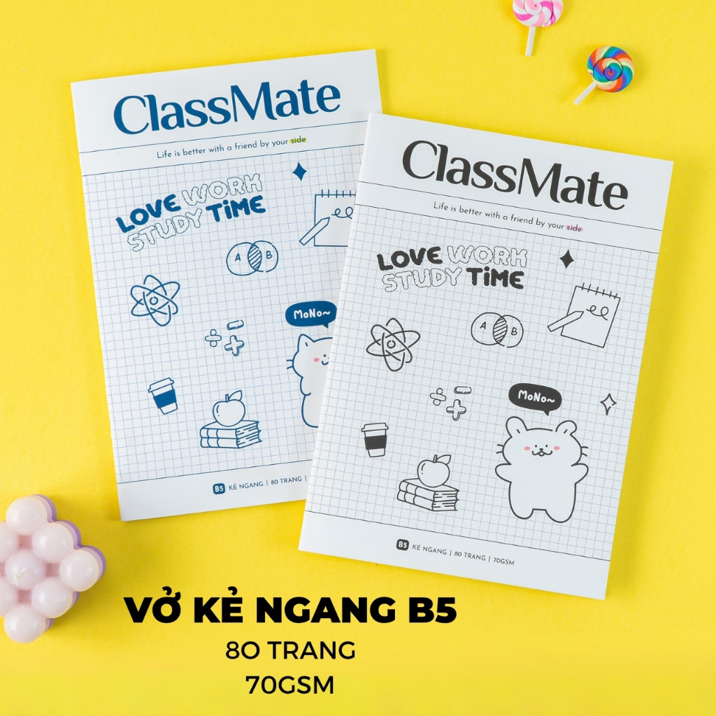 [63K Tặg Bút] Combo 5/10 Vở Kẻ Ngang B5 MoNo ClassMate 70GSM Bìa Chống Nước, Giấy Ăn Mực, Vở B5, 80/120 Trang Ghi Chép