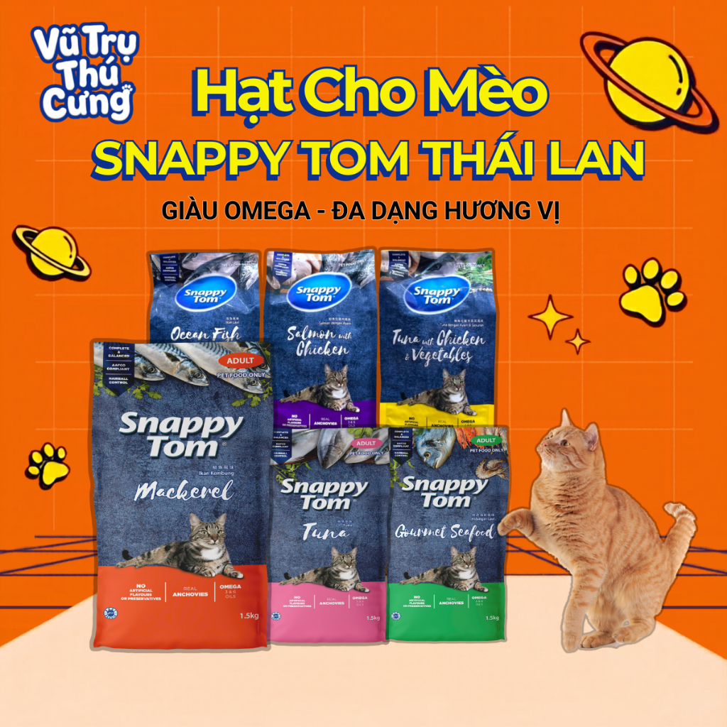 Hạt Snappy Tom topping Cá cơm dành cho Mèo 1.5Kg