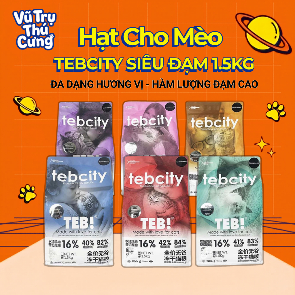 Thức ăn Hạt cho mèo Tebcity mix topping thịt gà siêu dinh dưỡng, không ngũ cốc