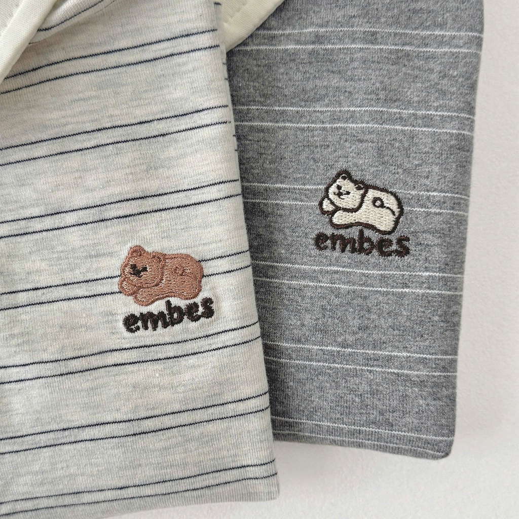 Bộ Cộc Bé Trai Embes, Bộ Polo Cộc Tay Họa Tiết Kẻ Ngang Thêu Hình Chất Cotton Cho Bé Trai Từ 8-17Kg