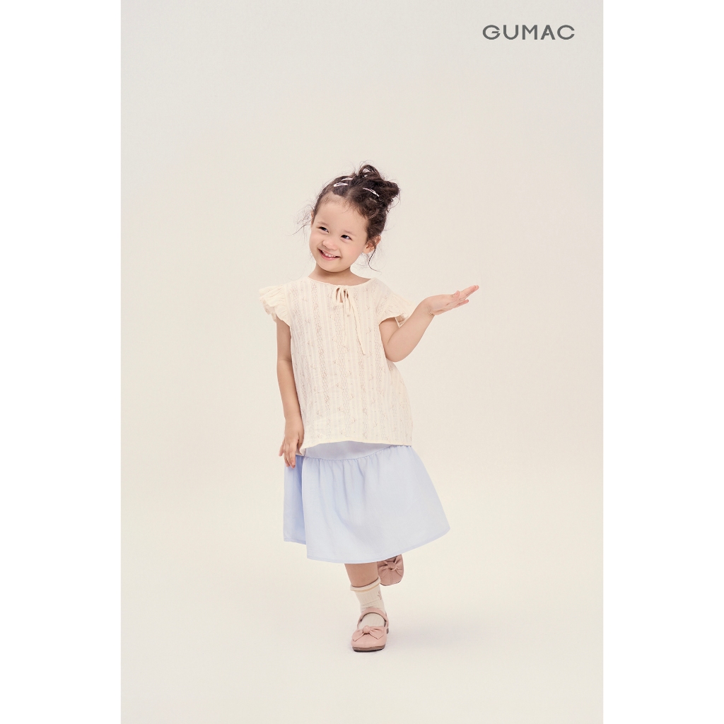 Áo Kiểu Bé Gái GUMAC Dáng A Xòe Tay Cánh Tiên Thêu Xô Mềm Mại AKG04070