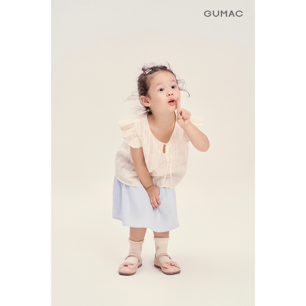 Áo Kiểu Bé Gái GUMAC Dáng A Xòe Tay Cánh Tiên Thêu Xô Mềm Mại AKG04070