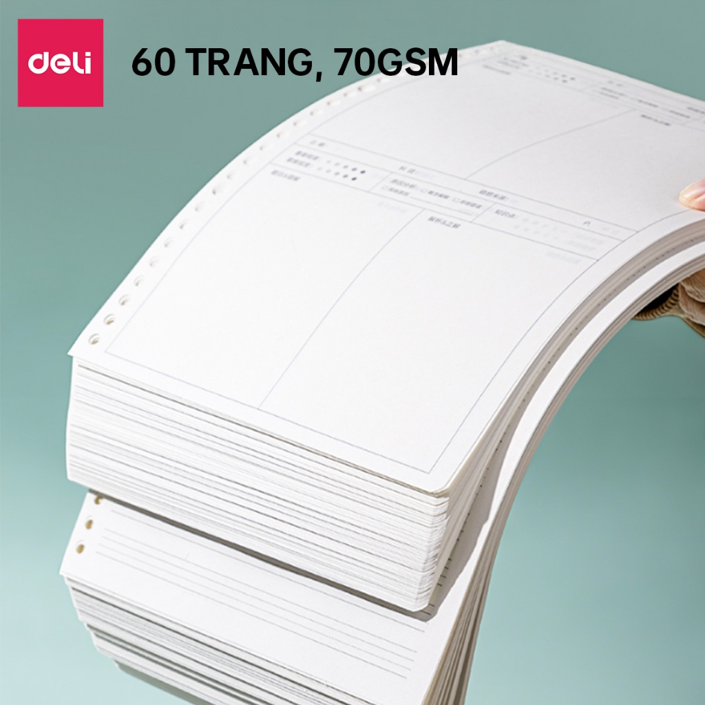 Giấy Refill Ruột Sổ Còng Deli A5/B5 Thay Thế Tiện Lợi (Tập 60 Tờ) - Giấy Trơn, Kẻ Ngang, Caro Ghi Chú, Học Từ Vựng,70gsm